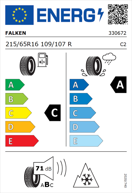 Tyre Label for Falken Euroall Season Van11 215/65R16 109/107R