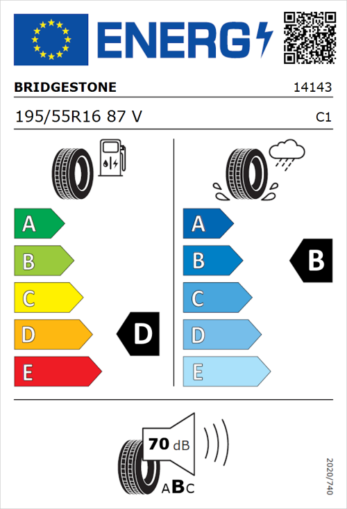 Tyre Label for Bridgestone Turanza ER300-2 195/55R16 87V